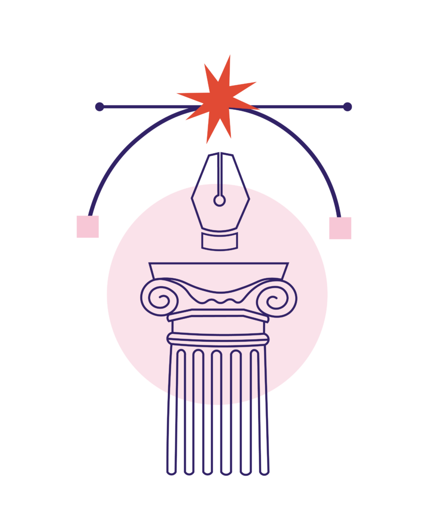 Illustration-Zeichenwerkzeug-mit-Bezierkurve-auf-griechischer-Saeule-als-Sinnbild-fuer-den-Prozess-des-Brand-Designs-Yvonne-Homann-NOVA-AND-BOW