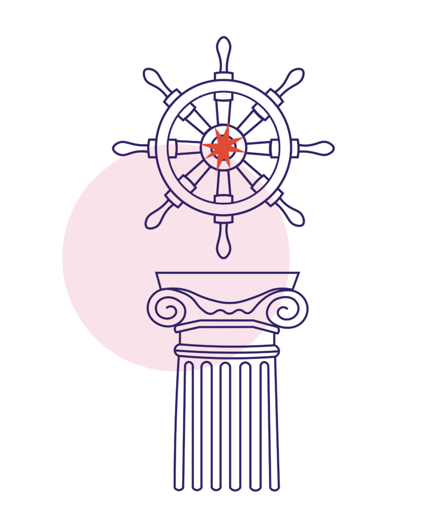 Illustration-Steuerrad-auf-einer-griechischen-Saeule-Yvonne-Homann-NOVA-AND-BOW