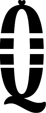 Logo Icon Queen of Tarts: das Q mit Krone und Herz als Aufsatz, drei Linien teilen den Buchstaben in Tortenschichten