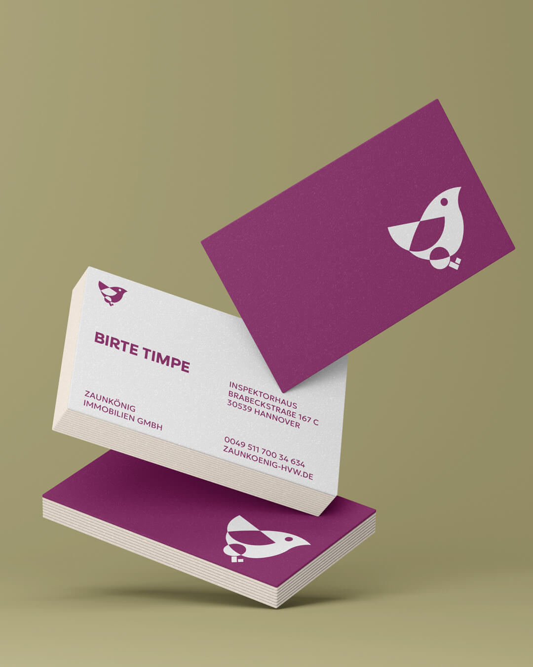 Visitenkarten im Corporate Design von Zaunkönig Immobilienverwaltung Hannover – Branding von NOVA & BOW Design Agentur